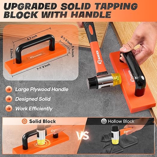 Saker Laminate Flooring Tools, 65-Piece Wood Flooring Installation Kit with 60 Flooring Spacers,Tapping Block with Handle, Pull Bar, 10”Contour Gauge, Rubber Mallet, Tape Measure
