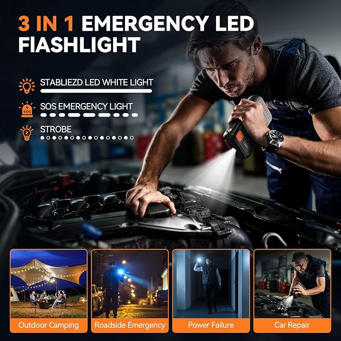 B29L 10 in 1 Car Jump Starter with Air Compressor, 3500A 150PSI Jump Box Battery Pack(8.0 Gas/6.0L Diesel), Portable 12V Jump Box with Cordless Auto-Shutoff Tire Inflator, USB Ports, LCD Display