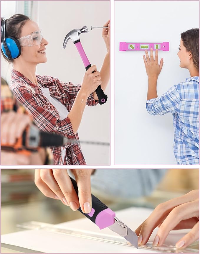 KingTool 267-Piece Tool Kit Set - Pink Tool Set with 21V Crodless Pink Power Drill Driver, Tool kit for Women with Pink Tool Storage Bag, Womens Tool Kit for House, Perfect for Home DIY Projects