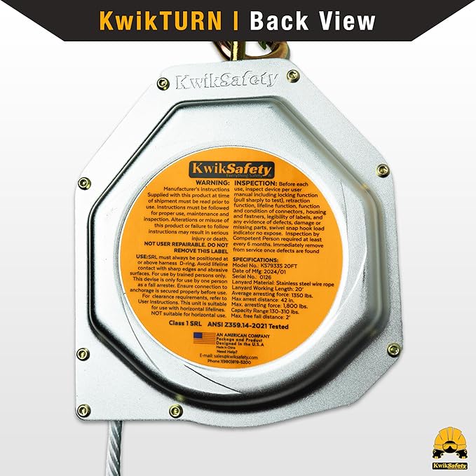 KwikSafety - Charlotte, NC - Cobra 20' Self Retracting Lifeline [NO Tangle Steel Cable] Class 1 SRL ANSI OSHA Retractable Fall Arrest Construction Roofing PPE Gear