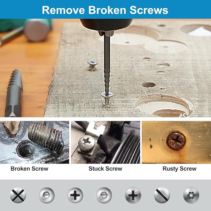 Screw Extractor Set, 26 Pieces Bolt Extractor Kit & Left Hand Drill Bit Kit, Easy Out Bolt Extractor Set with Hex Adapter for Broken, Damaged, Rusted, Rounded-Off Bolts, Nuts & Screws