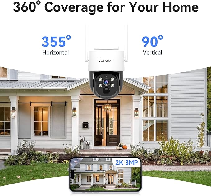 Solar Powered Security Camera System Outdoor with 10" Monitor, 2pcs 2K Wireless Cameras for Home Security, 360° Pan Tilt, True Color Night Vision, 2.4G/5G WiFi, 10CH NVR, 500GB HDD