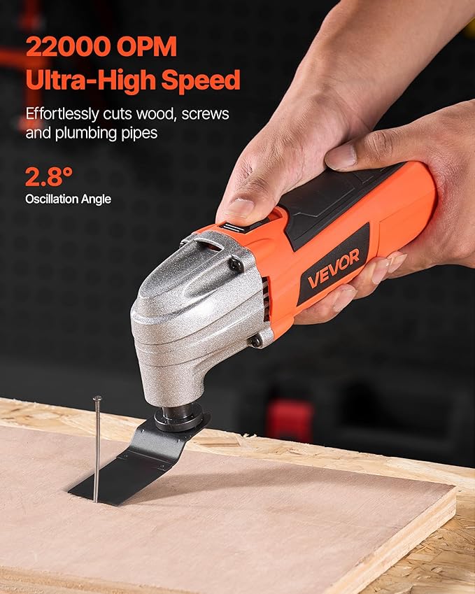 VEVOR Oscillating Tool Multitool, 2.2Amps 22,000 OPM Electric Oscillating Multi Tool Kit Corded with 2.8° Oscillating Angle, 7PCS Saw Accessories for Cutting, Scraping, Sanding, Floor Stripping