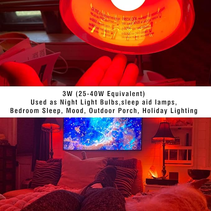 E12 Candelabra Red Light Bulbs for Sleep 25w-40w Equivalent, 625nm Red Light Bulbs 3W 300LM, G45 Blue Light Blocking, E12 Small Base for Bedroom Porch Christmas Holiday Festival, Non-Dimmable, 2 Pack