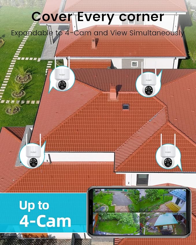 Security Cameras Outdoor Wireless, 4 Cam-Kit, No Subscription, Home Security Cameras System, 128G Local Storage HomeBase, 360° Pan & Tilt, Solar Powered, 2K Color Night Vision, Auto Tracking