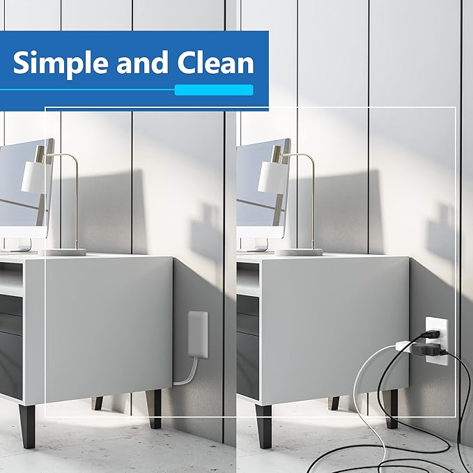 LIDER Flat-Face Outlet Extender with 3 Receptacles, Ultra-Thin Wall Plate Plug with Cord Extender and 3-Outlet Power Strip, 3ft Cord, LWE3-315-W2P, ETL-Listed, White, 2 Pack