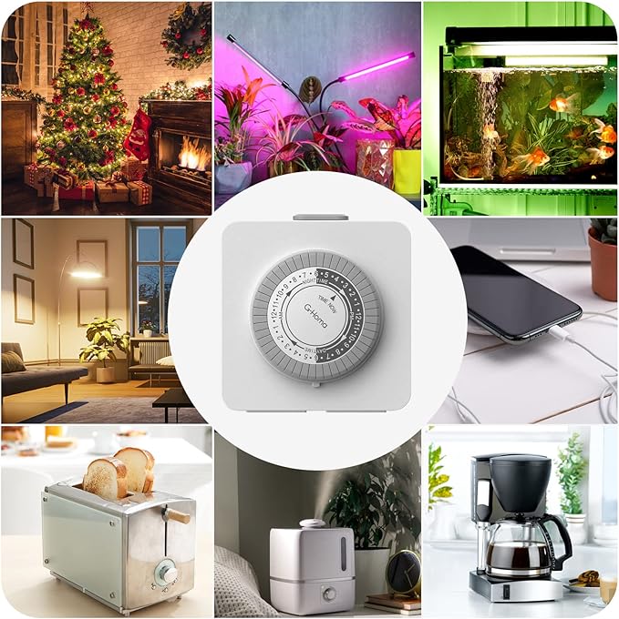 G-Homa 24-Hour Mechanical Timer Outlet with 2 Grounded Outlets - For Lamps, Holiday Lights