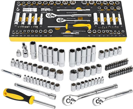 TOPLINE 79-Piece 1/4” & 3/8”Drive Impact Socket Wrech Set, 6-Point Socket Set, Metric, SAE CR-V Sockets with EVA Foam Tray for Bench Storage, Deep & Standard Mechanic Tool Set for Home Maintenance