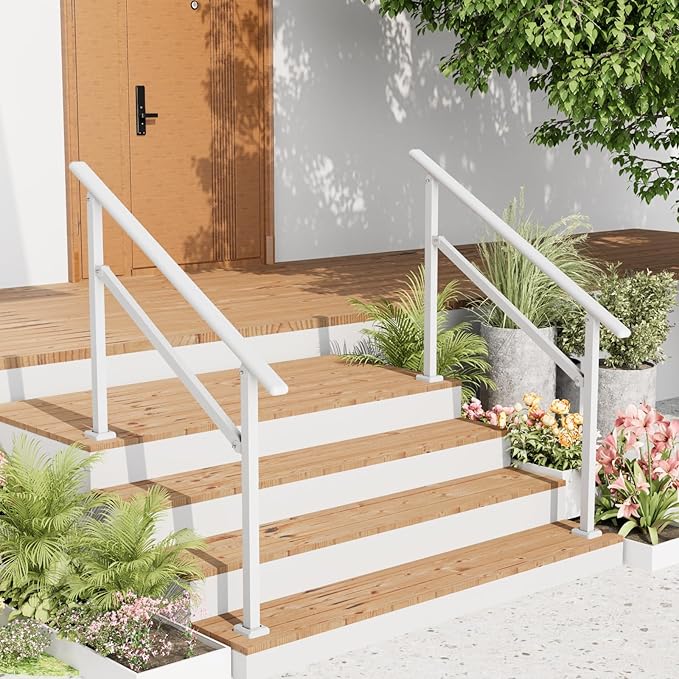 2 Pack Hand Rails for Outdoor Steps,3-4 Step Railing for Stairs,Adjustable Porch Railing,Hand Rails for Seniors,Outdoor Deck Handrails for Exterior Steps,White