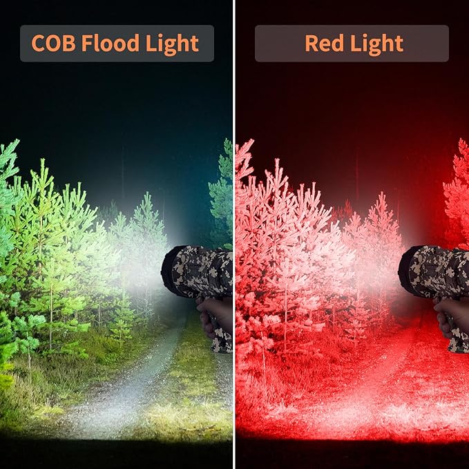 BUYSIGHT Rechargeable Spotlight Flashligh, 1000000 Lumen Hand held Spotlight Waterproof Flashlight Hunting floodlight with red Lens(Camouflage Green-COB)