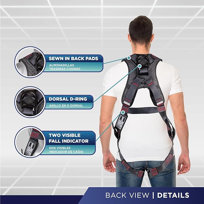 Palmer Safety Full Body Harness with 5 Point Adjustment, Dorsal D-ring, Grommet Legs, Two Side D Rings, and Fall Indicators