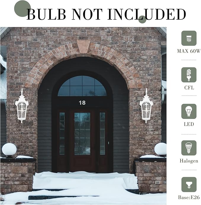 Emliviar 1-Light Modern Outdoor Porch Light Fixture, 25 Inch Large Exterior Wall Light, Die-Cast Aluminum with Water Grain Glass, White Finish, WE215BM WH