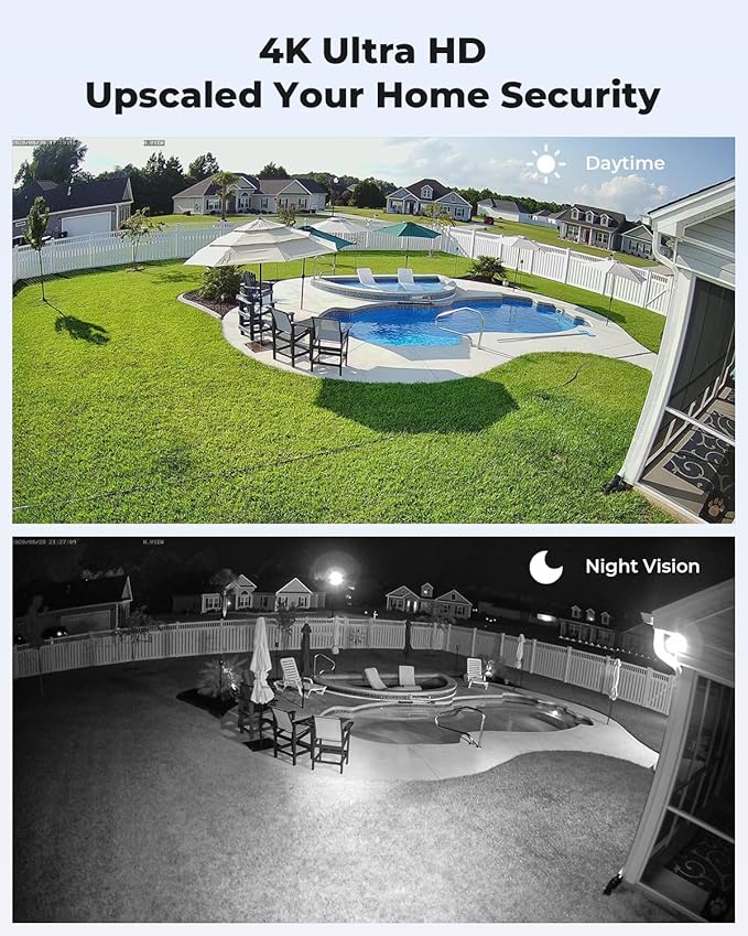 H.VIEW 4K 16 Channel Security Camera System 8TB Ultra Large HDD,16Pcs CCTV Camera Kits PoE 8MP Outdoor Bullet Wired Surveillance Video with Audio,16CH 4K H.265 NVR for 7/24 Recording