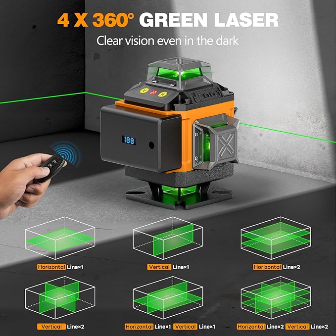 Alloyman Laser Level 4 X 360°Self Leveling with Tripod, 16 Line Lazer Level, 4D Vertical & Horizontal Line, Green Laser Leveler Tool for Construction, Picture Hanging, Floor Tile, Ceiling Installation