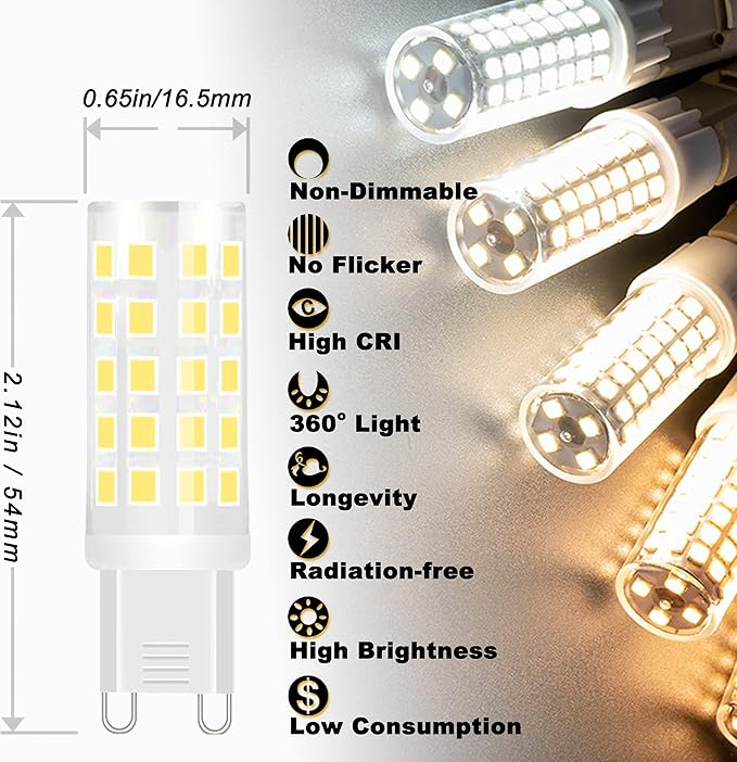 ALIDE G9 5W Led Bulbs 4000K Natural White,50W 60W Halogen Equivalent,AC120V T4 G9 Bi-pin Neutral White Led Bulbs for Chandelier Home Lighting,550LM,10Pack, Non-dimmable