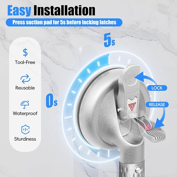 17 Inch Upgrade Strong Suction Grab Bars for Bathtubs and Showers, Seniors Handles for Elderly Handicap Safety Handrail for Bathroom Toilet Tiles Glass Silver