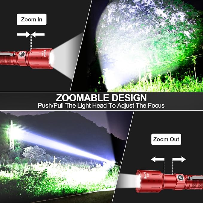 Flashlights High Lumens Rechargeable, 20000 Lumens Super Bright 1500 Meters Long Range Small Powerful Flashlight, 6 Modes LED Tactical Pocket Waterproof Flash Light for Home Emergency (1, Red)