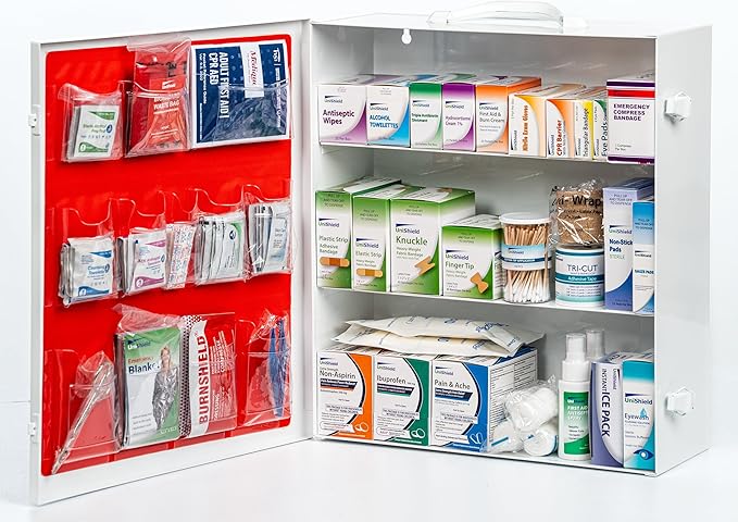 3-Shelf Metal 1st Aid Cabinet Class A, Large Capacity First Aid Wall Mount Medicine Cabinet, Secure Metal Med Box with Easy Access, Exceeds OSHA/ANSI Z308.1 2015, Over 900 Pieces