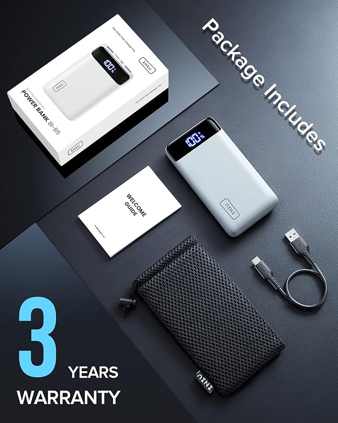 INIU Portable Charger, 22.5W PD3.0 QC4.0 Fast Charging LED Display 20000mAh Power Bank, Tri-Outputs Battery Pack Compatible with iPhone 16 15 14 13 12 Pro Samsung S22 Google iPad Tablet etc