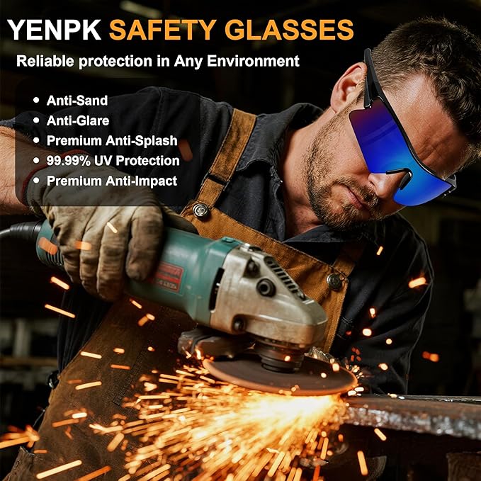 Safety Glasses Goggles for Men, Anti Scratch ANSI z87+ Compliant UV Protection Protective Eyewear Rubber Non-slip Leg