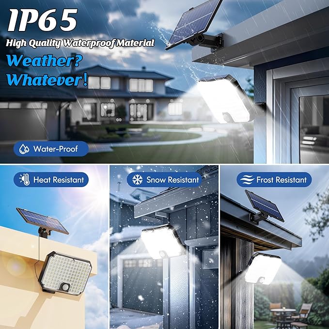 Solar Outdoor Lights, Motion Sensor Dusk to Dawn Wall Lights Waterproof, LED Outside Solar Powered Security Flood Light Fixtures 3 Modes with 16FT Cable for Front Door Porch Shed Barn Garage, 4 Packs