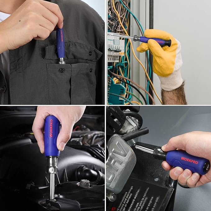 WORKPRO 6-in-1 Basic & 4-in-1 Electronics Screwdriver/Nut Driver Set Tool Confort Grip, 2PCS Portable Screw-driver, 8 Basic & Precision Bits (Philips/Slotted), 2 Nut Driver Sizes