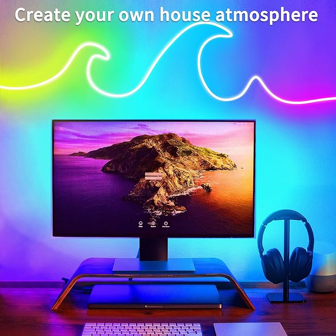 16.4FT DC24V RGB LED neon Rope Lights with Remote/APP Control Waterproof Flexible Neon LED Strip Lights LED neon Rope Lights for Bedroom Room Outdoors Decor