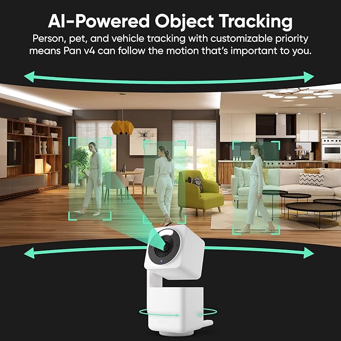 WYZE Cam Pan v4, 4K Smart Security Camera, AI Indoor/Outdoor Cameras for Home Security, Baby & Pet, Color Night Vision, 360° Pan/Tilt/8 x Digital Zoom, 2.4G & 5G, Works with Alexa & Google Assistant