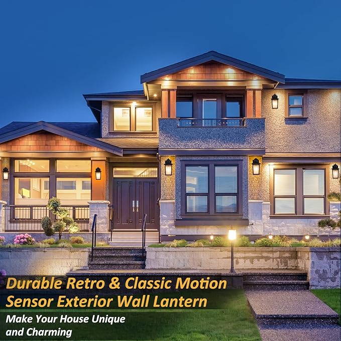 Motion Sensor Outdoor Wall Light - Black Dusk to Dawn Outdoor Lighting, LED Waterproof Exterior Light Fixture, Modern Porch Light Outside Wall Mount for House Patio Garage Garage, Anti-Rust