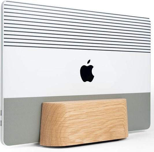 Adjustable Vertical Laptop Stand for Desk, Wooden Laptop Holder, MacBook Pro Stand, Wood Mac Air Dock (Solid Oak)