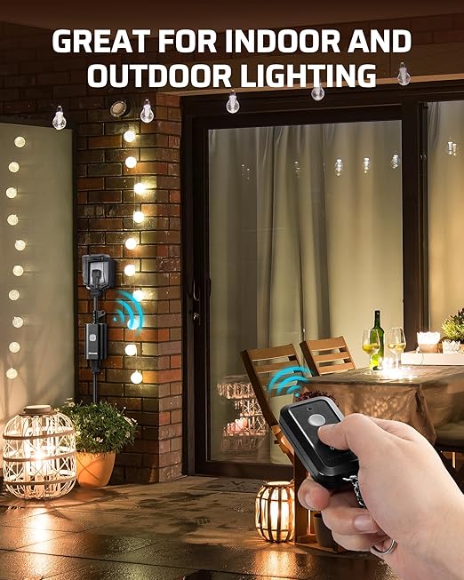 DEWENWILS Outdoor Remote Control Outlet, 15A Wireless Remote Control Switch, 100FT Control Range & 14AWG SJTW Power Cord, Weatherproof for Lights Outdoor Appliances, FCC Listed