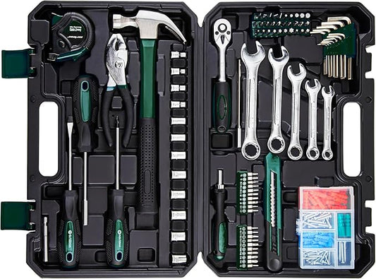 CARTMAN 180-Piece Socket Wrench Auto Repair Tool Combination Package Mixed Tool Set Hand Tool Kit with Plastic Toolbox Storage Case Green