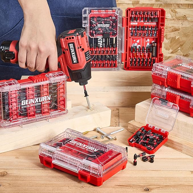 49Pieces Impact Screwdriver Bits Set, Magnetic S2 Steel Phillips/Slotted/Square/Torx Insert Power Bits Tips, Impact Bit Holder with Red Storage Box Case