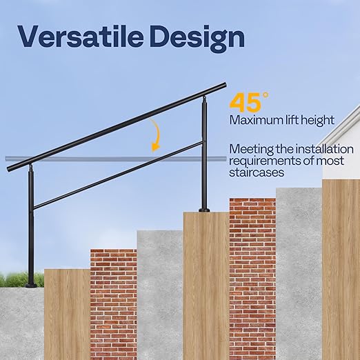 VIVOHOME 2-Pack 5 Step Hand Rails for Outdoor Steps, Galvanized Steel Railing, Black Round Exterior Handrails for Porch, Deck, or Indoor Stairs, Complete Installation Kit