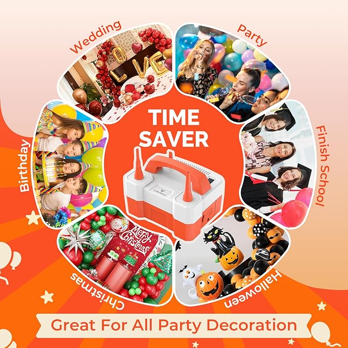 ETENWOLF P400 Balloon Pump Electric for Balloons with 2 Nozzles 110V 550W Balloon Blower for Party Metalic Latex Foil Balloons, Balloon Inflator for Birthday Decorations