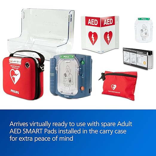 Philips HeartStart Ready Pack AED Defibrillator with Portable Emergency Medical Kit, CPR Guidance and Voice Prompts, Value Package with Standard Carry Case, M5066A-R01VPB
