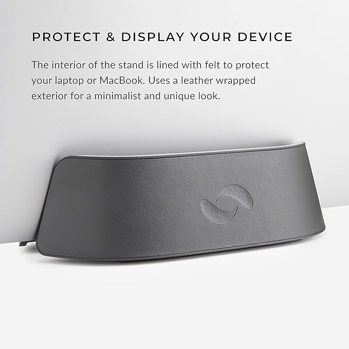 HumanCentric Vertical Laptop Stand in Vegan Black Leather, Upright Adjustable Holder and Dock, Laptop Vertical Stand Fits MacBook Pro and Other Laptops .5" to 1.5", Clamshell Compatible