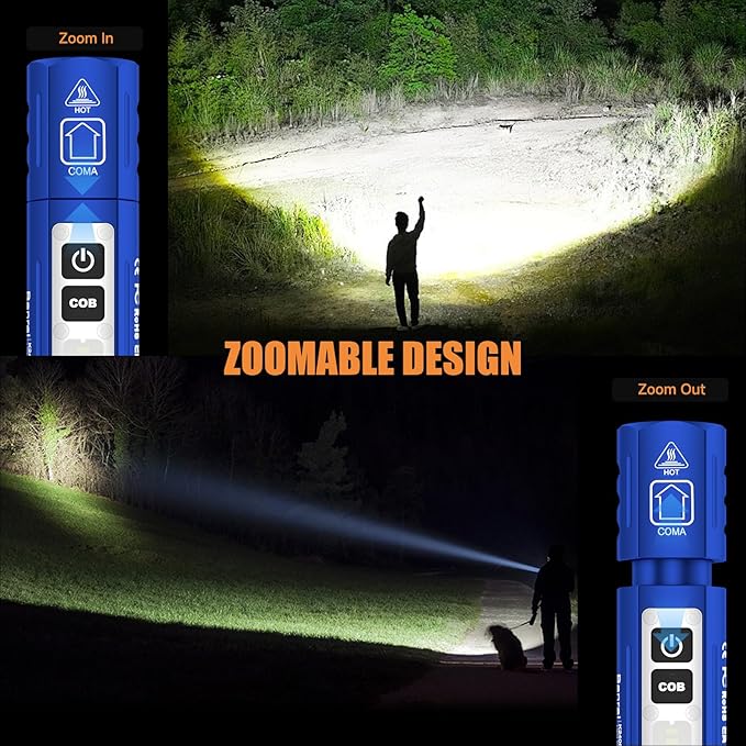 Rechargeable Tactical Flashlights High Lumens - Super Bright Small Powerful LED Magnetic USB C Flashlight, 8 Modes, Dual Button Waterproof Pocket Flash Light for Emergency, Car (1, Blue)