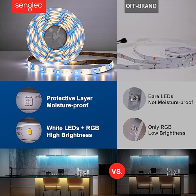 Sengled Smart Wi-Fi LED Multicolor Light Strip, 3M (9.84ft), No Hub Required, Works with Alexa & Google Assistant, RGBW, High Brightness, 1300 Lumens, Adjustable Length, 25,000 Hours Life for Home