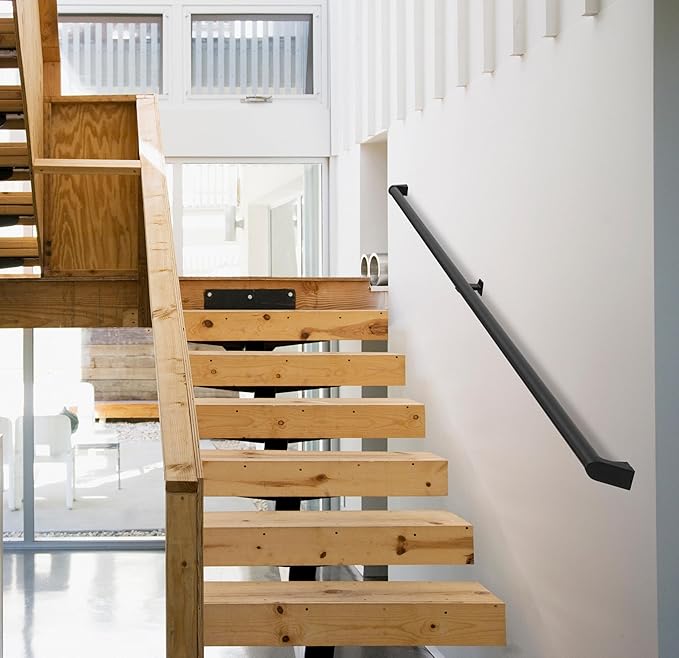 Handrails for Indoor Stairs,Railings，Outdoor Stairs Handrail，Modern Aluminum Handrail Set, Wall Mounted，Wall Return Bracket More Safety, Rust Free. (Matte Black, 17 FT)
