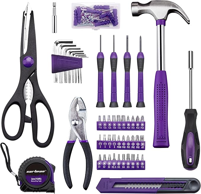 CARTMAN 126-Piece Home Tool Set Kit, Basic Household Hand Tools with Storage Case, Purple
