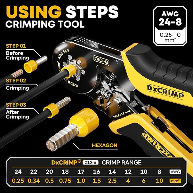 Ferrule Crimping Tool Kit, Ratchet Pliers for 24-10 AWG with 22 Types Insulated, Non-Insulated and Two Wire Ferrules, Wire Ferrules Kit, Hexagon Ferrule Crimper set, Electrician tool