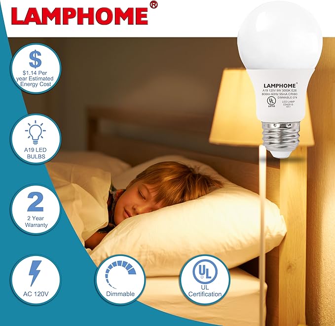 8-Pack Neutral White LED Bulbs - Perfect for Bedroom & Living Room, 60W Equivalent, 3000K, 9W, 15000-Hour Life, E26 Base