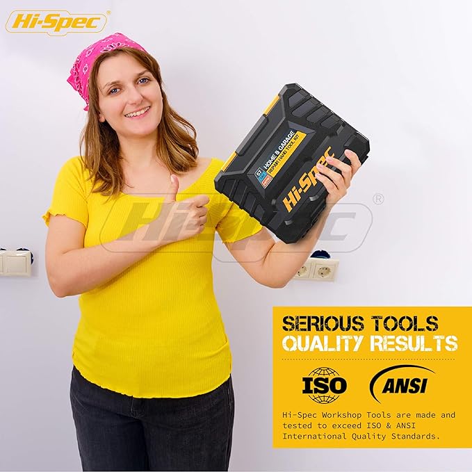 Hi-Spec 57pc Home & Garage DIY Tool Kit Set. Complete Beginner Handyman and Home Mechanics Tool Box Set for Household Repairs