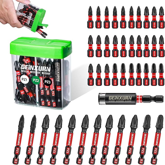 Impact Pozi Screwdriver Bits Set,43 Pcs Magnetic (PZ1/PZ2/PZ3) S2 Steel Multi Driver Bits Tips with Storage Colorful Box