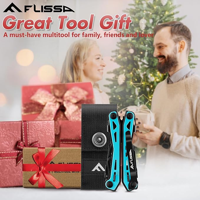 FLISSA 16-in-1 Multi Tool Pliers, Gifts for Men, Stainless Steel EDC Multitool with Pocket Knife, Belt Clip and Oxford Pouch, Self-locking Multipurpose Utility Multi-Tool for Camping Survival Outdoor