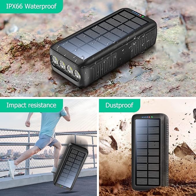 Solar Charger Power Bank 63200mAh, Portable Charger with Dual Outputs & Dual Inputs 4 LEDs Flashlight, Hand Crank Power Bank Fast Charging Battery Pack for Outdoor Camping Survival Gear