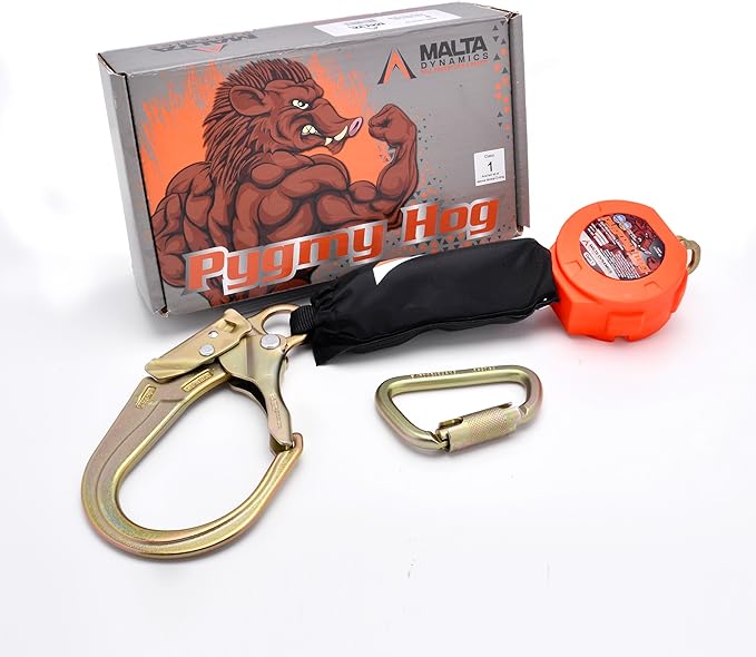 Malta Dynamics Pygmy Hog Web Self Retracting Lifeline – Fall Protection Retractable Safety Lanyard with Connector Kit and Rebar Hook, OSHA Compliant & ANSI Compliant (6 Foot)