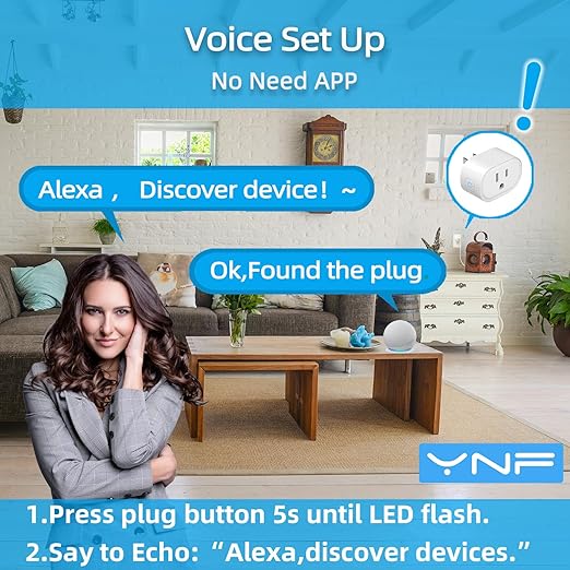 YNF Mini Smart Plug, Simple Setup with One Voice Command, Smart Plugs That Compatible with Alexa , Remote Control, Timer & Schedule, BLE Mesh Plug Requires Alexa Echo （1 Pack）