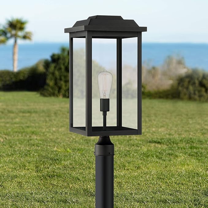 John Timberland Eastcrest Modern Outdoor Post Light Fixture Textured Black Metal 22 1/2" Clear Glass for Exterior House Porch Patio Outside Deck Garage Yard Garden Driveway Home Lawn Walkway